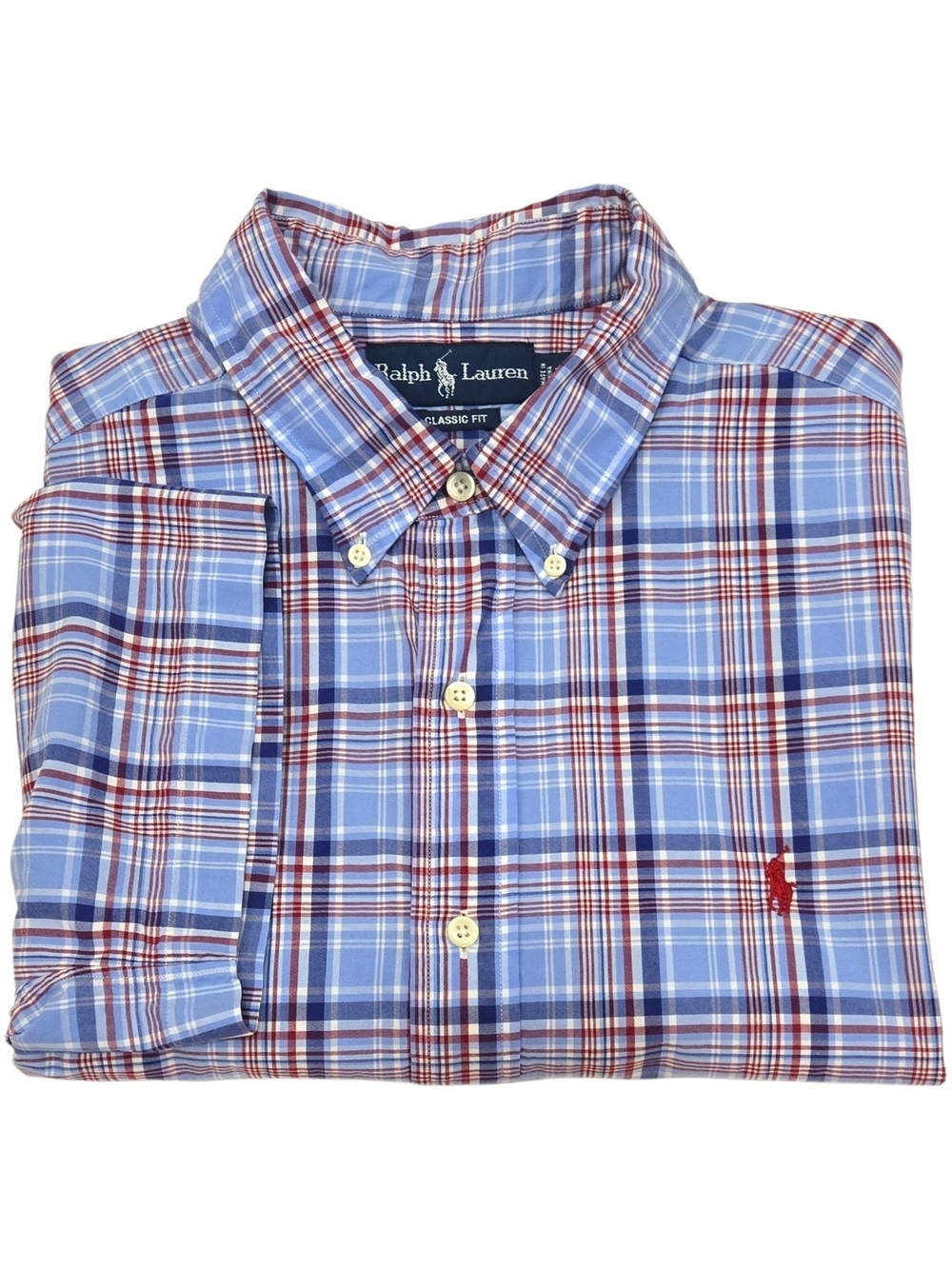 Polo Ralph Lauren Shirt Mens XL Classis Fit Blue Red Plaid Short Sleeve Cotton